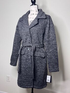 Steve Madden Gray Belted Knitted Pea Coat